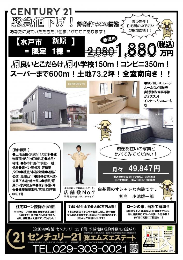 水戸市新原にオススメ新築建売登場 1 0万円4ldk全室収納有 南向きで日当りサンサン 人気の都市ガスエリア のwebチラシ情報 水戸市 ひたちなか市 日立市の不動産はセンチュリー21エムズ エステート